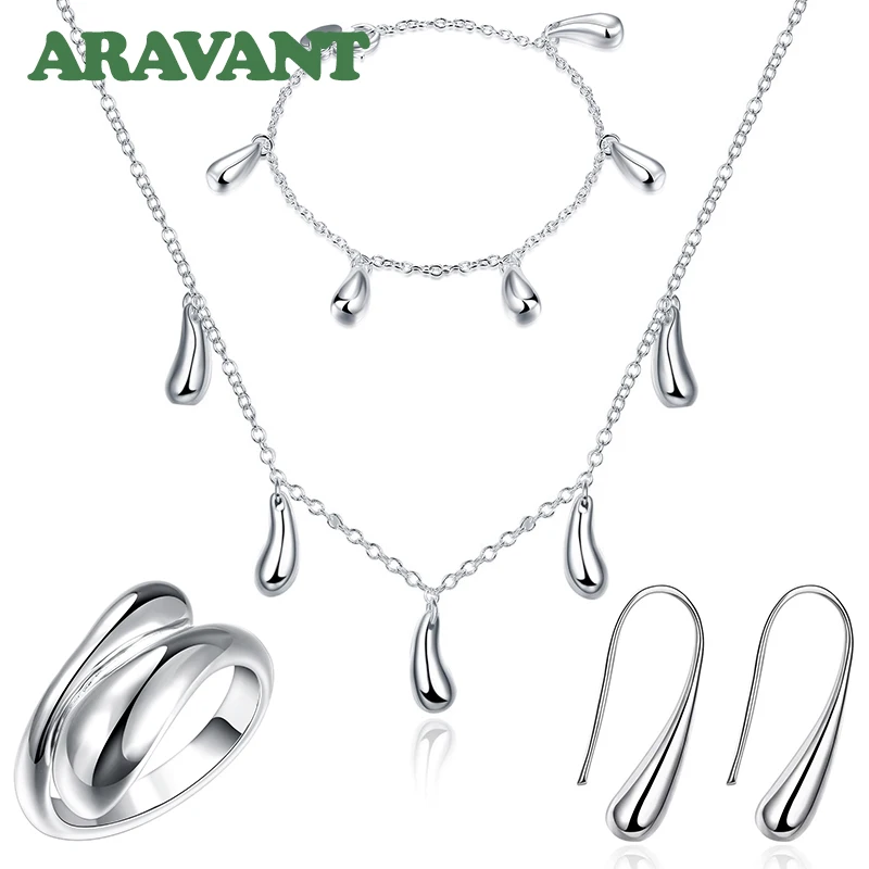 Silver 925 Jewelry Set Water Drop Pendant Necklace Bracelet Earrings Open Ring For Women Gifts
Silver 925 Jewelry Set Water Drop Pendant Necklace Bracelet Earrings Open Ring For Women Gifts