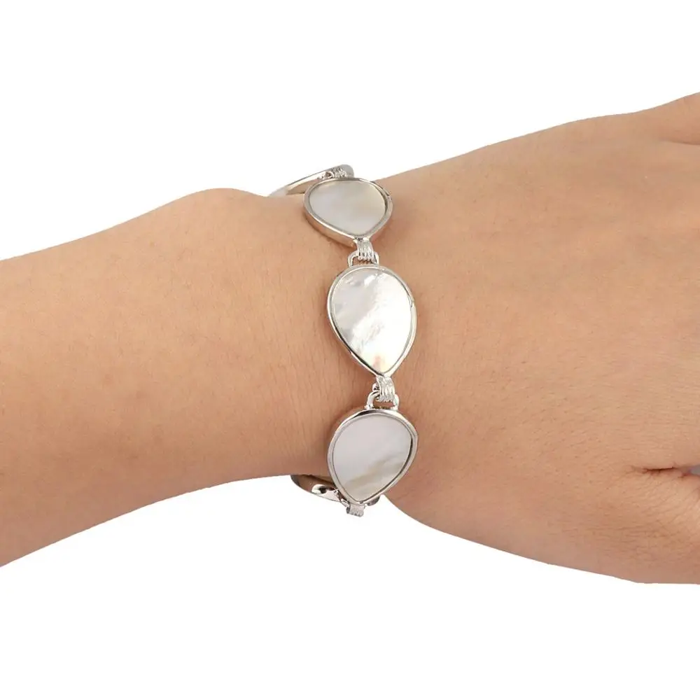

TUMBEELLUWA White Abalone Shell Sliver Plated Bracelet for Women ,Adjustable Link Bangle Assorted Shapes Fashion Jewelry