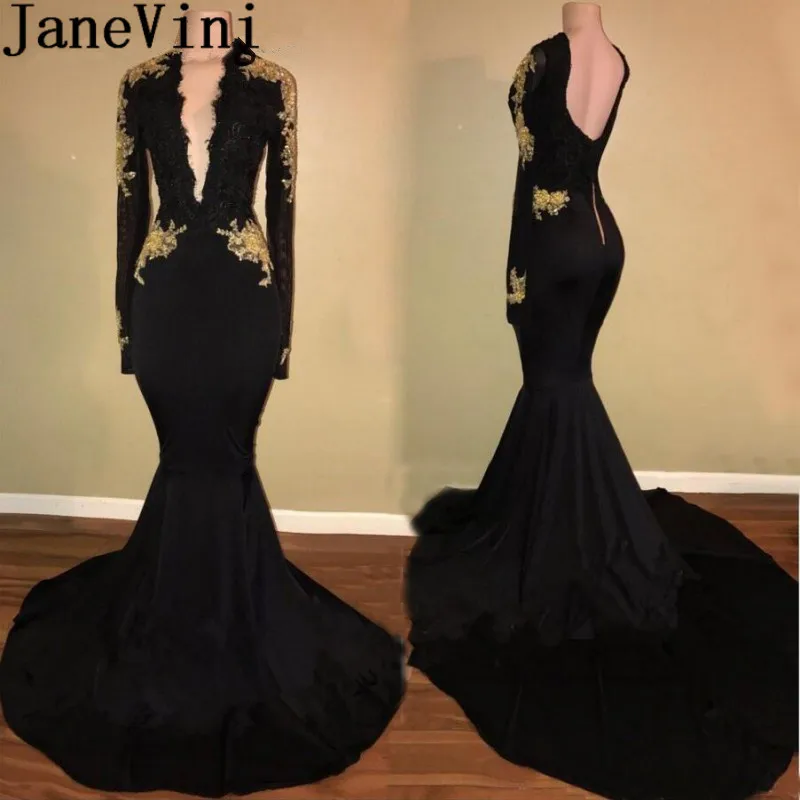 JaneVini 2019 Black Mermaid Prom Dresses Deep V Neck African Black Girls Formal Dress Gold Lace Beaded Long Sleeves Party Gowns
JaneVini 2019 Black Mermaid Prom Dresses Deep V Neck African Black Girls Formal Dress Gold Lace Beaded Long Sleeves Party Gowns
