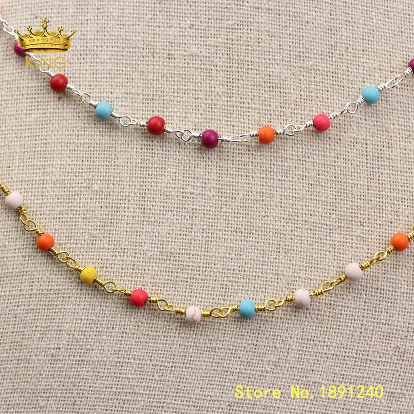 Круглые бусины Howlite 5 метров цепочка для ювелирных изделий 4 мм цветная Бирюзовая