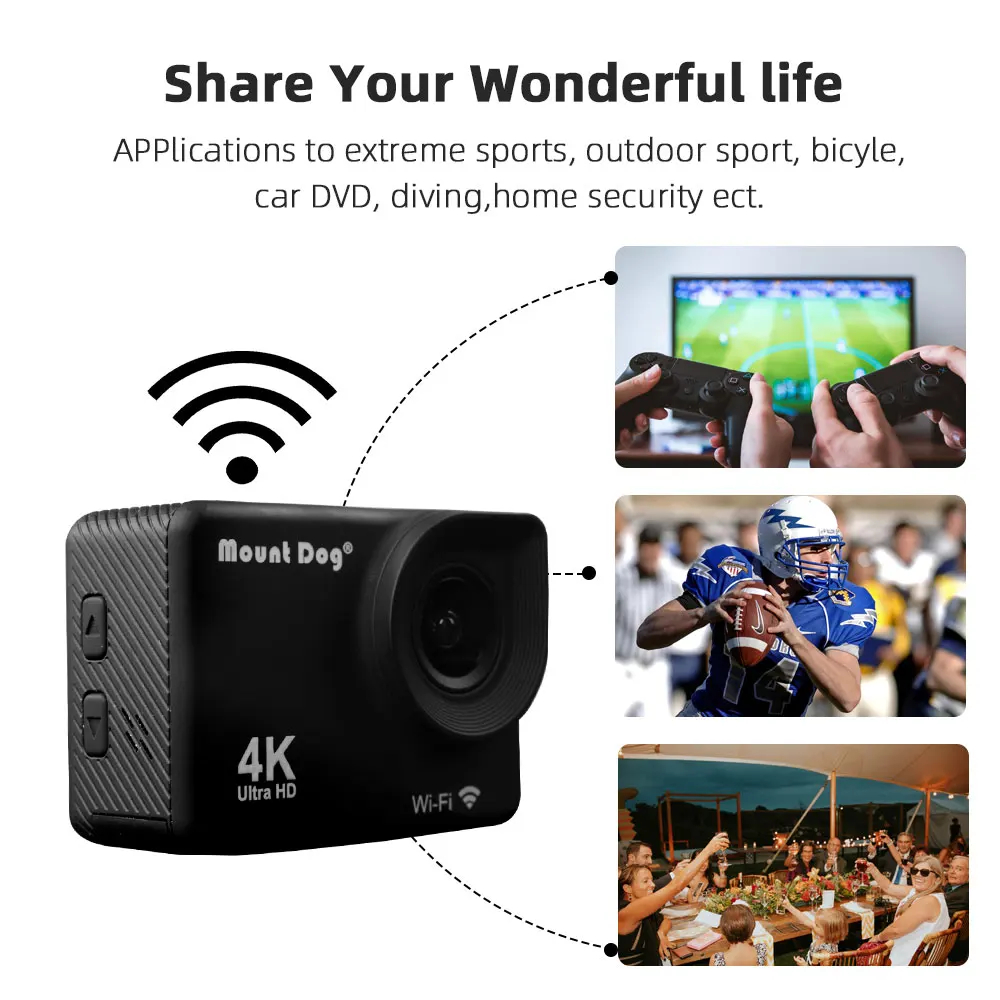 Монтажная Экшн камера HD 4K WiFi спортивная видеокамера DVR рекордер Cam Ambarella