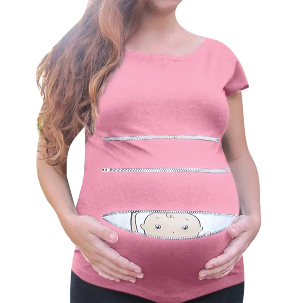 Милая повседневная футболка с короткими рукавами и принтом для беременных топы
