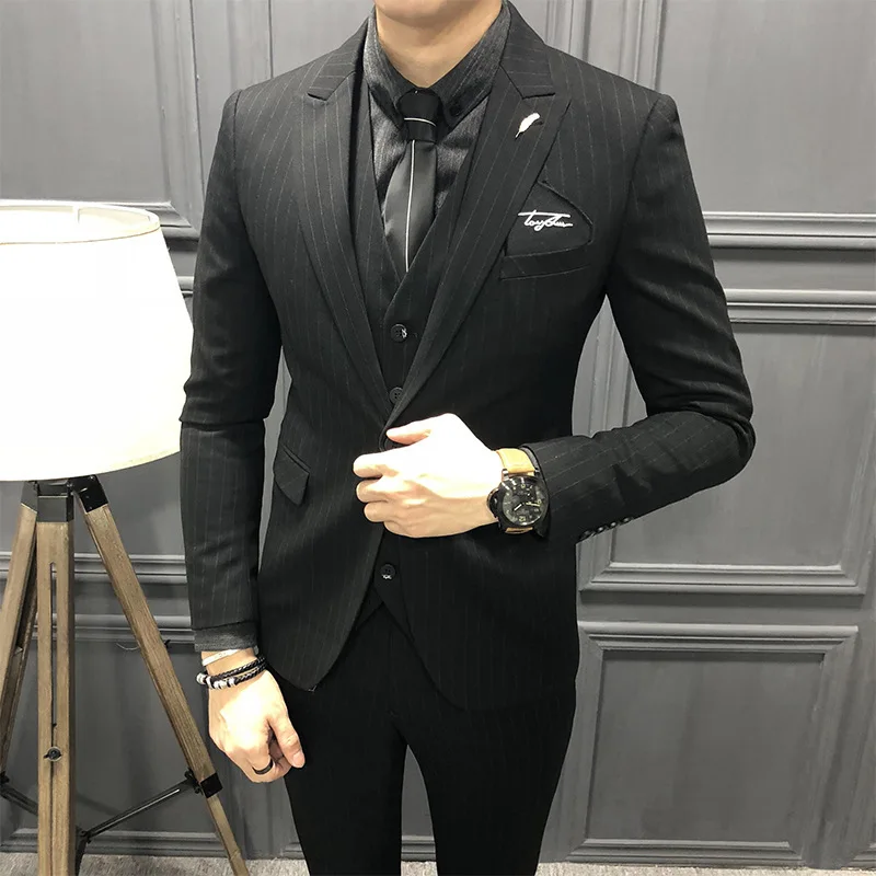 2018 Korean fashion slim men's striped suit three-piece Custom Made Wedding Groom Tuxedos 2019 Jacket Pants Vest
2018 Korean fashion slim men's striped suit three-piece Custom Made Wedding Groom Tuxedos 2019 Jacket Pants Vest