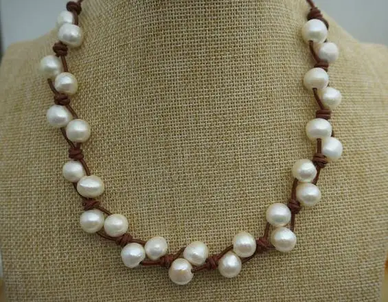 Handmade Pearl Jewellery 9-11mm Large Pearl White Color Freshwater Pearl Black Leather Necklace New Free Shipping
Handmade Pearl Jewellery 9-11mm Large Pearl White Color Freshwater Pearl Black Leather Necklace New Free Shipping