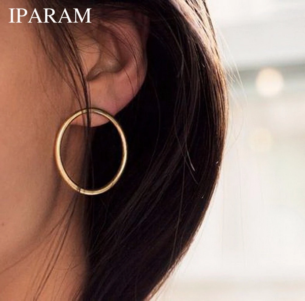 Женские серьги кольца IPARAM в Корейском стиле большие круглые украшения для ушей