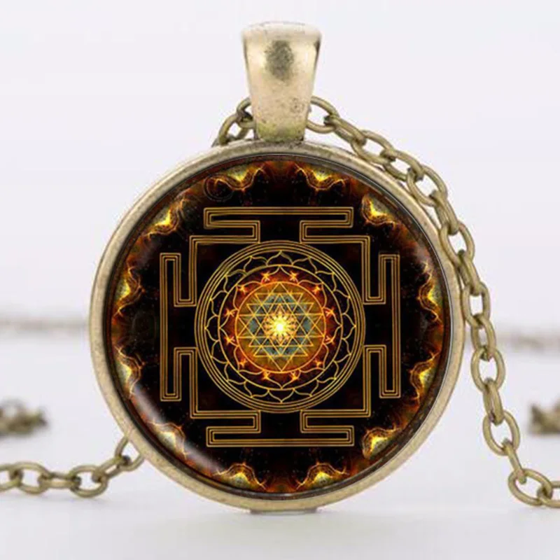 

Caxybb Hot Buddhist Sri Yantra Jewelery Pendant Sacred Geometry Necklace glass Jewelry Mandala Buddhist Necklace Women Jewelry