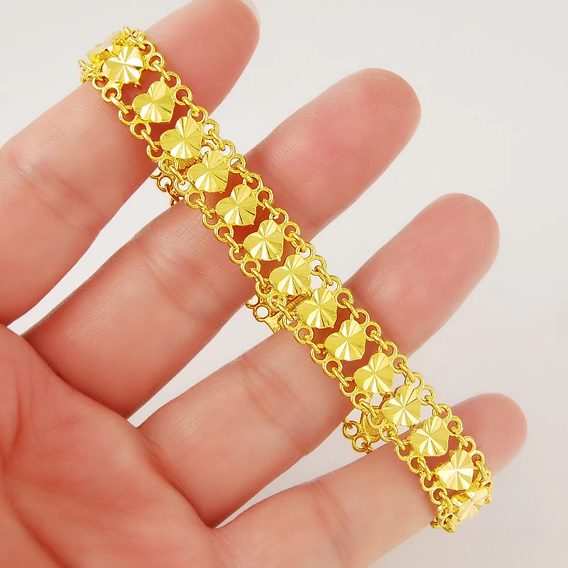 luxury pure gold color bracelets jewelry heart with heart charm bracelet & bangle for brazilian women fashion jewelry 
luxury pure gold color bracelets jewelry heart with heart charm bracelet & bangle for brazilian women fashion jewelry