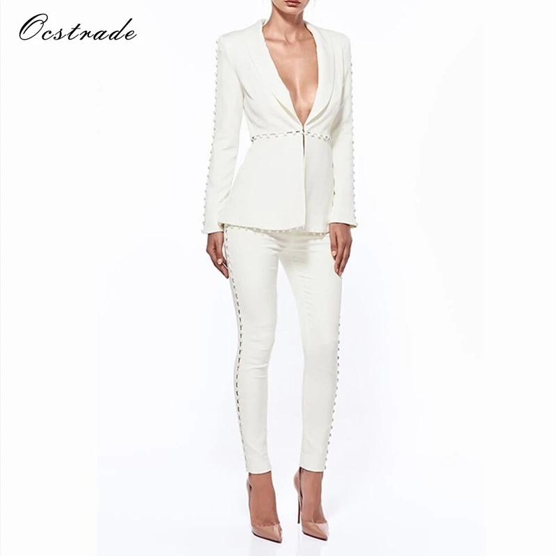 Сексуальные брючные костюмы Ocstrade 2019 элегантные официальные белые комплекты