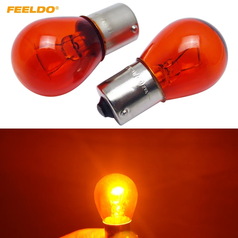 FEELDO 200 шт. 1156 S25 12V21W BAU15S Автомобильная прозрачная стеклянная лампа с поворотным