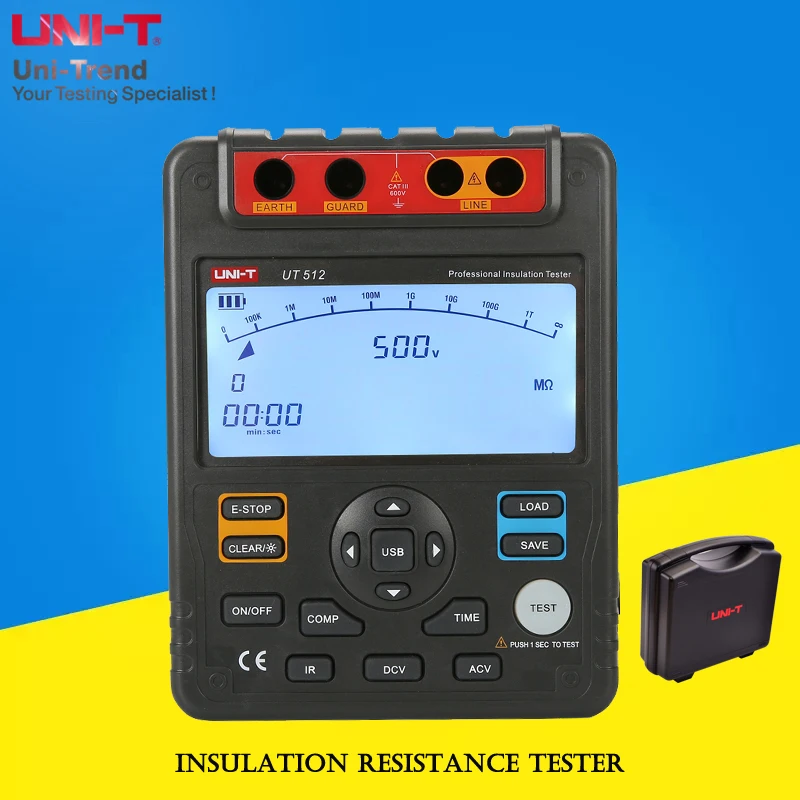 UNI-T UT512 Insulation Resistance Tester; 2500V Digital Megger/Data storage/Analog bar graph/USB interface
UNI-T UT512 Insulation Resistance Tester; 2500V Digital Megger/Data storage/Analog bar graph/USB interface