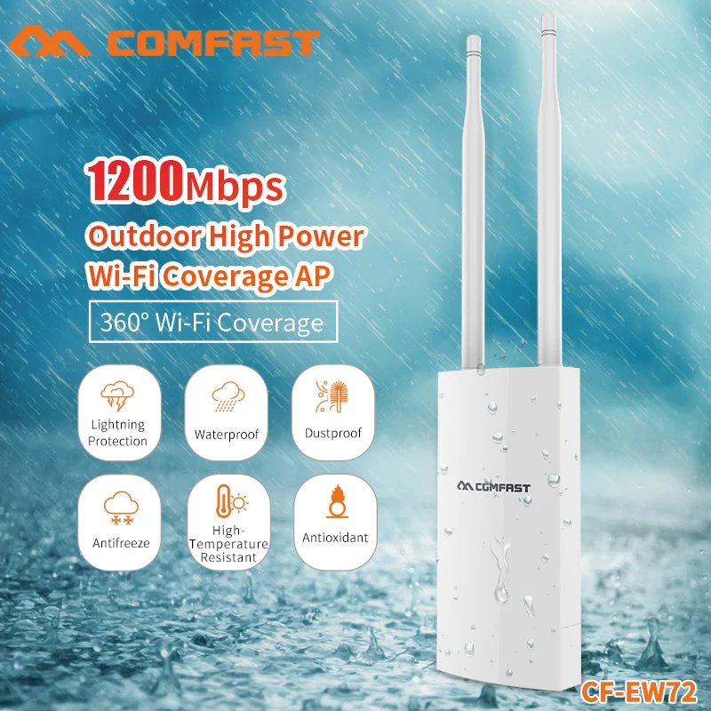 COMFAST 1200 Мбит/с двухдиапазонный 5 ГГц беспроводной открытый высокой мощности всепогодный Wifi удлинитель/точка доступа/маршрутизатор 2,4 ГГц/5 Г...
COMFAST 1200 Мбит/с двухдиапазонный 5 ГГц беспроводной открытый высокой мощности всепогодный Wifi удлинитель/точка доступа/маршрутизатор 2,4 ГГц/5 Г...
