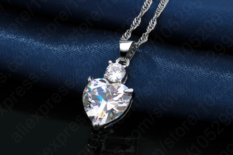 Women Engagement Jewelry 925 Sterling Silver Shinny Heart CZ Pendant Jewelry Sets Classic Brithday Party Gifts