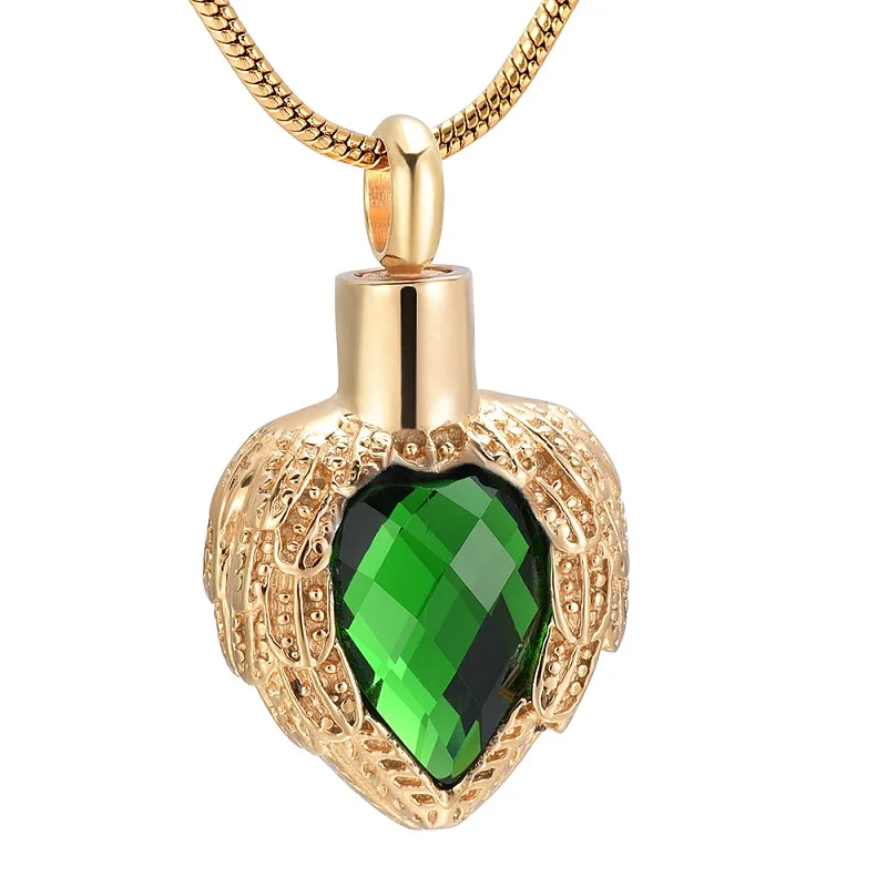 IJD8719 Stainless Steel Gold Angel Wings Glss Heart Urn Pet/Human Cremation Jewelry Pendant Hold Loved One Memorial Ashes 
IJD8719 Stainless Steel Gold Angel Wings Glss Heart Urn Pet/Human Cremation Jewelry Pendant Hold Loved One Memorial Ashes