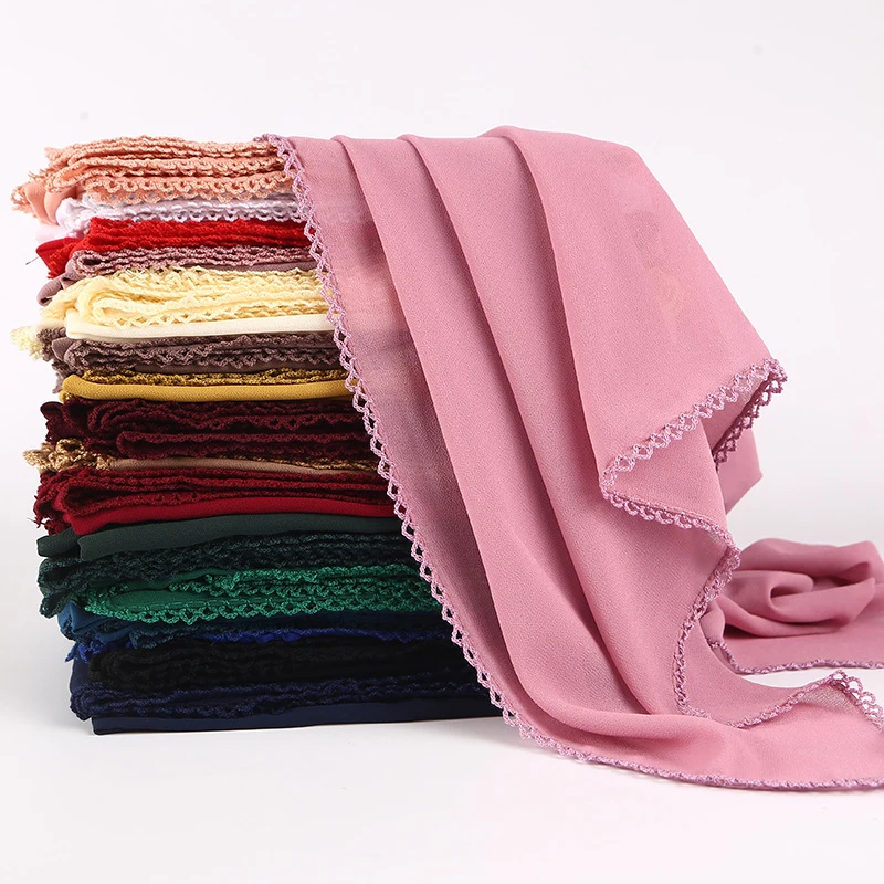 Women Lace Flower Edges Plain Chiffon Scarves Muslim Chiffon Hijabs Islamic Head Scarf Wraps Foulard Long Shawls Headscarf
Women Lace Flower Edges Plain Chiffon Scarves Muslim Chiffon Hijabs Islamic Head Scarf Wraps Foulard Long Shawls Headscarf