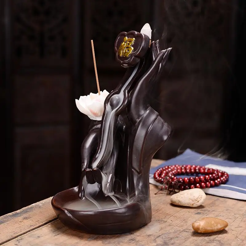 Traditional Ceramic Lotus Buddha Hand Backflow Incense Burner Smoke Waterfall Cones Incense Holder Buddhism Teahouse Decor
Traditional Ceramic Lotus Buddha Hand Backflow Incense Burner Smoke Waterfall Cones Incense Holder Buddhism Teahouse Decor