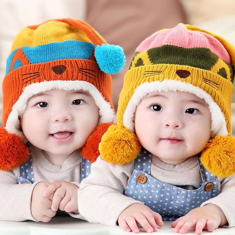 

1pieces cap Baby winter hats Suitable 6-36 months old star baby hats Cute Cat ear cap Children's Kit Lens Cap Thick Warm Cozy