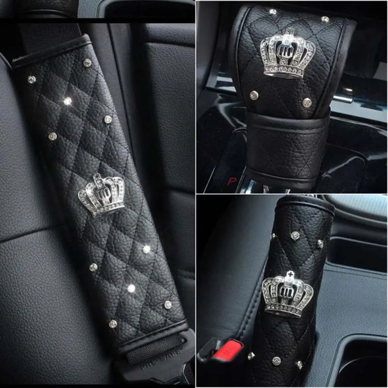 Car Seat Belt Cover Leather Shoulder Pad Crown Rhinestones Shifter Gear Cover Diamond Hand Brake Case Protector Sets For Women
Car Seat Belt Cover Leather Shoulder Pad Crown Rhinestones Shifter Gear Cover Diamond Hand Brake Case Protector Sets For Women