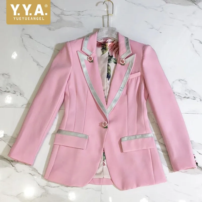 New Brand Office Ladies Pink Blazer Single Button Female Outerwear Floral Printed Slim Fit Elegant Flowers Button Chaqueta Mujer
New Brand Office Ladies Pink Blazer Single Button Female Outerwear Floral Printed Slim Fit Elegant Flowers Button Chaqueta Mujer