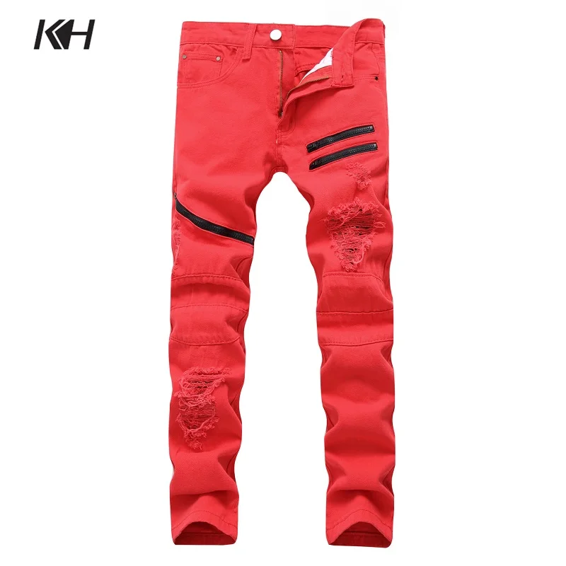 KH Fashion Ripped Hole Men's Jeans Multi Zip Motorcycle Biker Denim Pants Men Slim Fit Washed Straight Skinny Trousers
KH Fashion Ripped Hole Men's Jeans Multi Zip Motorcycle Biker Denim Pants Men Slim Fit Washed Straight Skinny Trousers