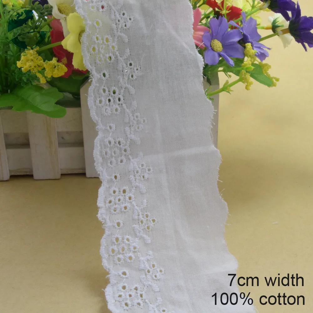 

10yards 7cm white 100% cotton embroidery lace french lace ribbon fabric guipure diy trims warp knitting sewing Accessories#3732