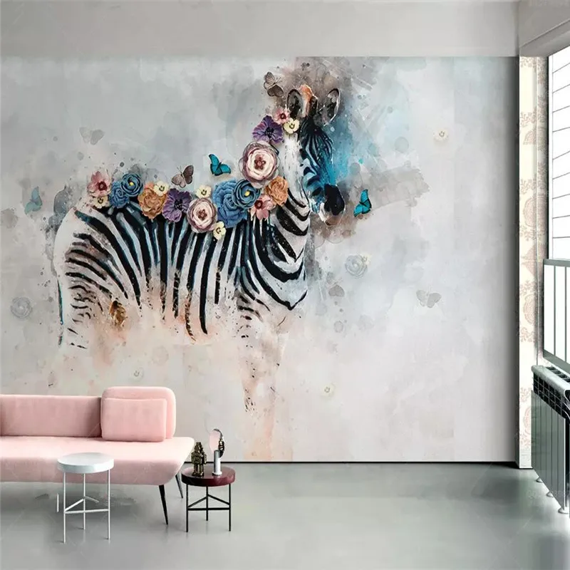 Hand painted watercolor zebra flower wall professional production mural wholesale wallpaper mural poster photo wall
Hand painted watercolor zebra flower wall professional production mural wholesale wallpaper mural poster photo wall