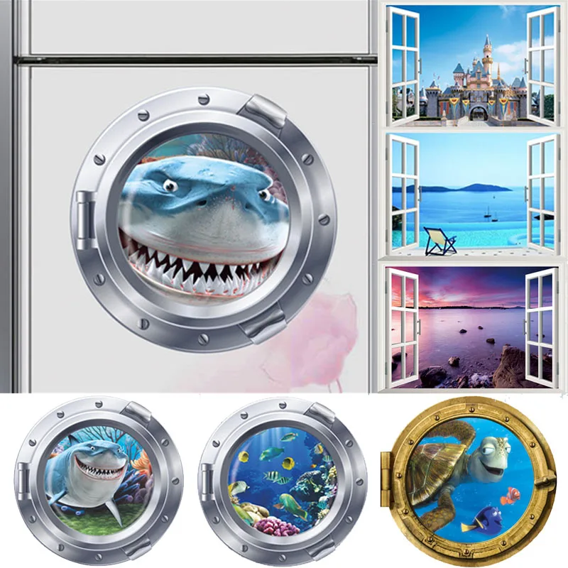 Smile Big Shark Nemo Dory настенные наклейки на окна подводной лодки для стиральной машины