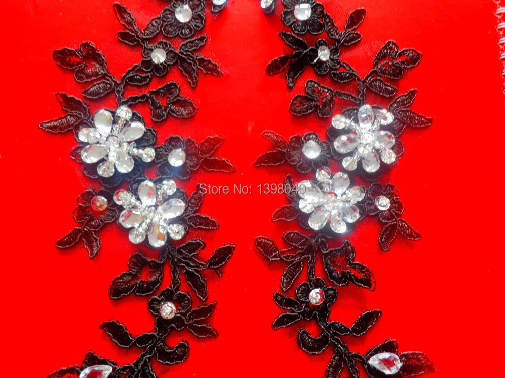 

5pairs Free shipping high quality 25*8cm Silver beaded Black long lace applique sew on veil Manual DIY accessories