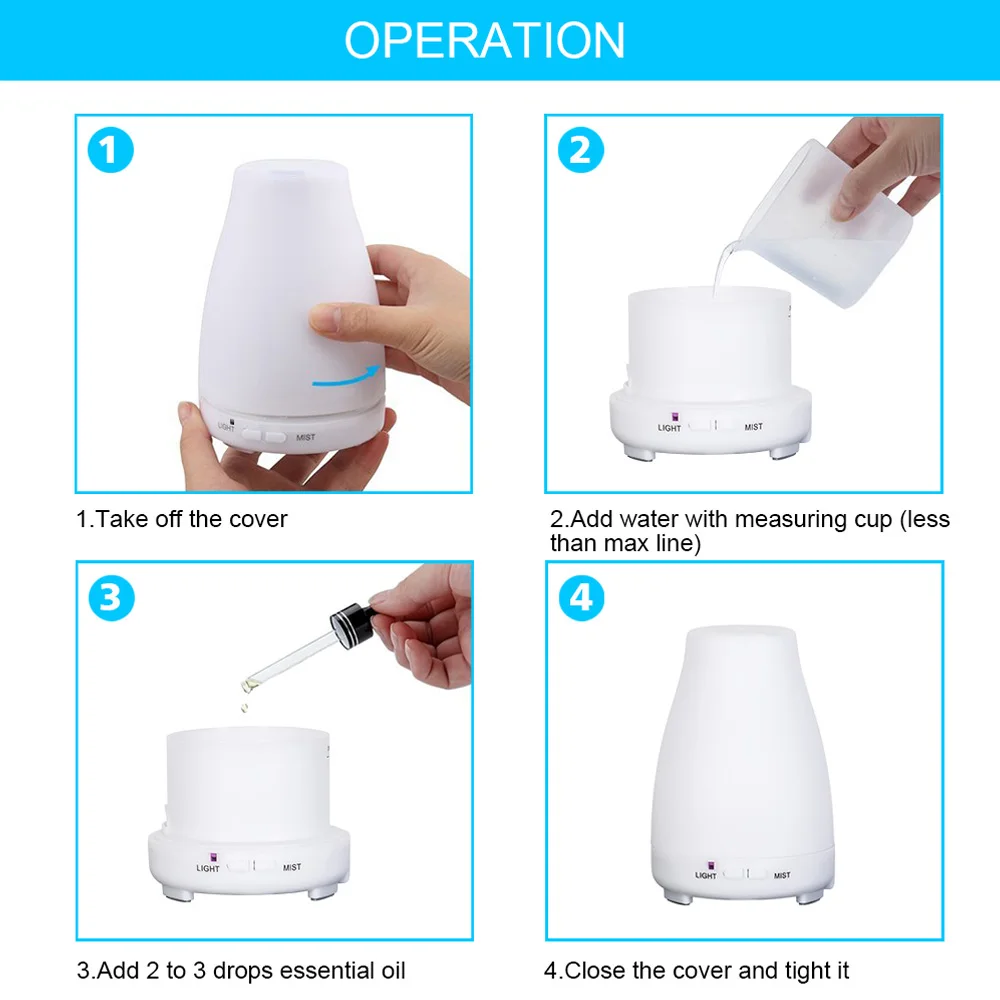Ultrasonic Humidifier Aromatherapy Oil Diffuser Cool Mist With Color LED Lights essential oil diffuser Waterless Auto Shut-off
Ultrasonic Humidifier Aromatherapy Oil Diffuser Cool Mist With Color LED Lights essential oil diffuser Waterless Auto Shut-off