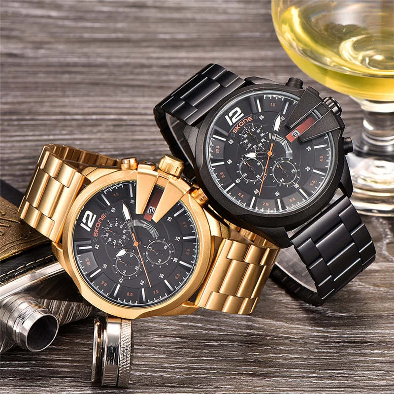SKONE Watch Men Stainless Steel Gold Watch Military Top Luxury Chronograph Watches Casual Quartz Sports Waterproof Wristwatch
SKONE Watch Men Stainless Steel Gold Watch Military Top Luxury Chronograph Watches Casual Quartz Sports Waterproof Wristwatch