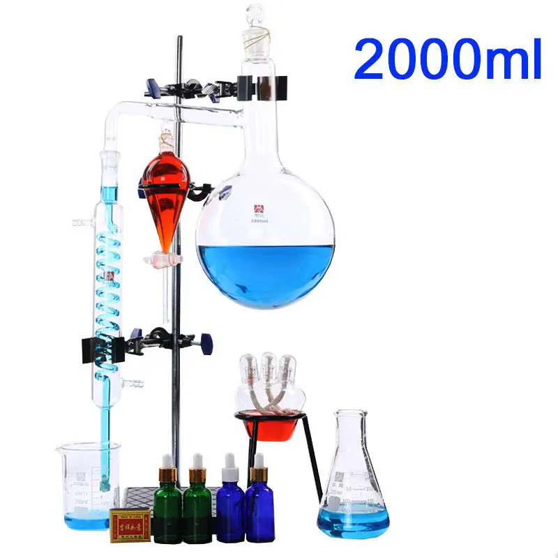 2000ml New Lab Essential Oil Distillation Apparatus Water Distiller Purifier Glassware Kits w/Condenser Pipe Full Sets
2000ml New Lab Essential Oil Distillation Apparatus Water Distiller Purifier Glassware Kits w/Condenser Pipe Full Sets