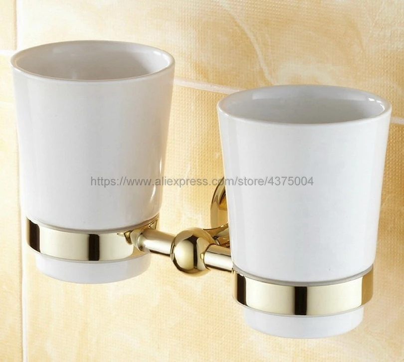 Luxury Gold Color Brass Bathroom Accessory Wall Mounted Toothbrush Holder with Two Ceramic Cups Nba239
Luxury Gold Color Brass Bathroom Accessory Wall Mounted Toothbrush Holder with Two Ceramic Cups Nba239