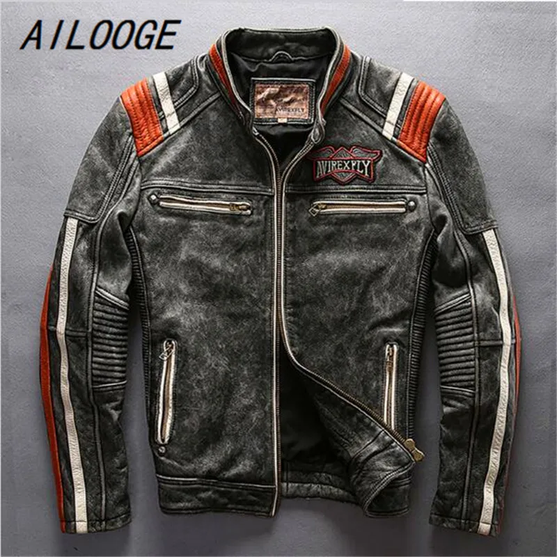 AILOOGE 2017 Mans Genuine Cow Leather Motorcycle Rider Jacket Vintage Stand Collar Embroidery Leather Motorcycle Rider Jacket
AILOOGE 2017 Mans Genuine Cow Leather Motorcycle Rider Jacket Vintage Stand Collar Embroidery Leather Motorcycle Rider Jacket