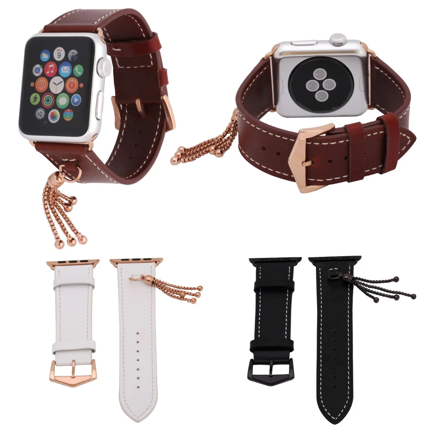 

Tassels Genuine Leather Band For iWatch 1st 2nd Cowhide Strap for Apple Watch Series 2 Watchband with Small Ornaments 42mm 38mm