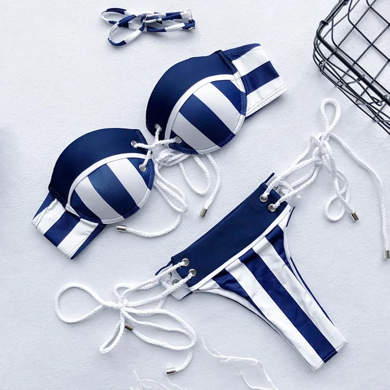 Sexy Women Underwired Bikini Push Up Swimsuit Striped Swimwear Two-pieces Bikini High Leg Cut Bather Bathing Suit Swim Wear
Sexy Women Underwired Bikini Push Up Swimsuit Striped Swimwear Two-pieces Bikini High Leg Cut Bather Bathing Suit Swim Wear