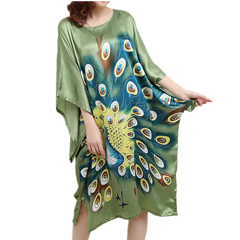 Summer Women Large Size Clothing Peacock Pattern Print Round Neck Long Half Bat Sleeve Round Neck Green Pajamas Sleepwear Women
Summer Women Large Size Clothing Peacock Pattern Print Round Neck Long Half Bat Sleeve Round Neck Green Pajamas Sleepwear Women