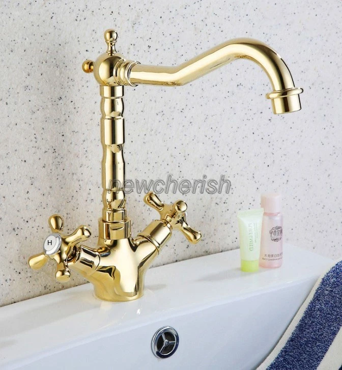 Luxury Polished Gold Color Brass Dual Cross Handles Bathroom Kitchen Basin Sink Faucet Mixer Tap Swivel Spout Deck Mounte Lsf096
Luxury Polished Gold Color Brass Dual Cross Handles Bathroom Kitchen Basin Sink Faucet Mixer Tap Swivel Spout Deck Mounte Lsf096