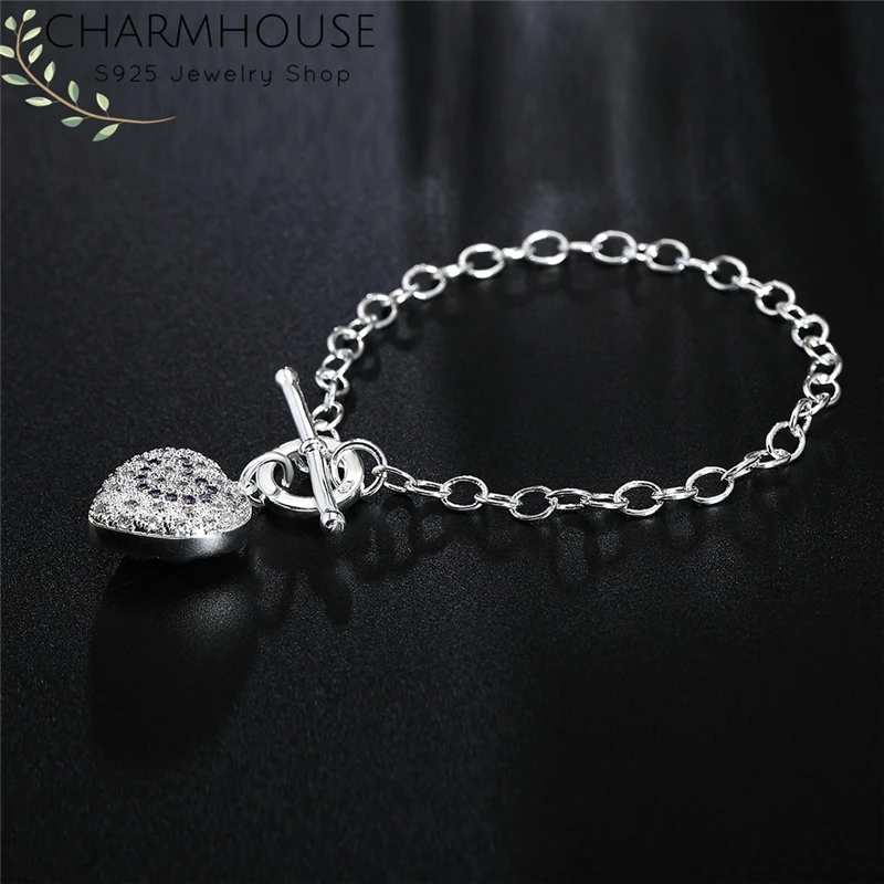 Charmhouse Solid 925 Silver Charm Bracelets for Women Zirconia Heart Tag Link Chain Bracelet & Bangles Wristband Wedding Jewelry
Charmhouse Solid 925 Silver Charm Bracelets for Women Zirconia Heart Tag Link Chain Bracelet & Bangles Wristband Wedding Jewelry