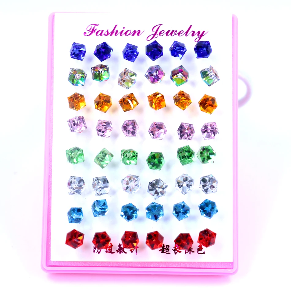 Free Shipping Fashion Jewelry Random Colors Mix Crystal Cube Design Anti Allergy Plastic Stick Stud Earrings 4mm 6mm 24pairs/lot
Free Shipping Fashion Jewelry Random Colors Mix Crystal Cube Design Anti Allergy Plastic Stick Stud Earrings 4mm 6mm 24pairs/lot