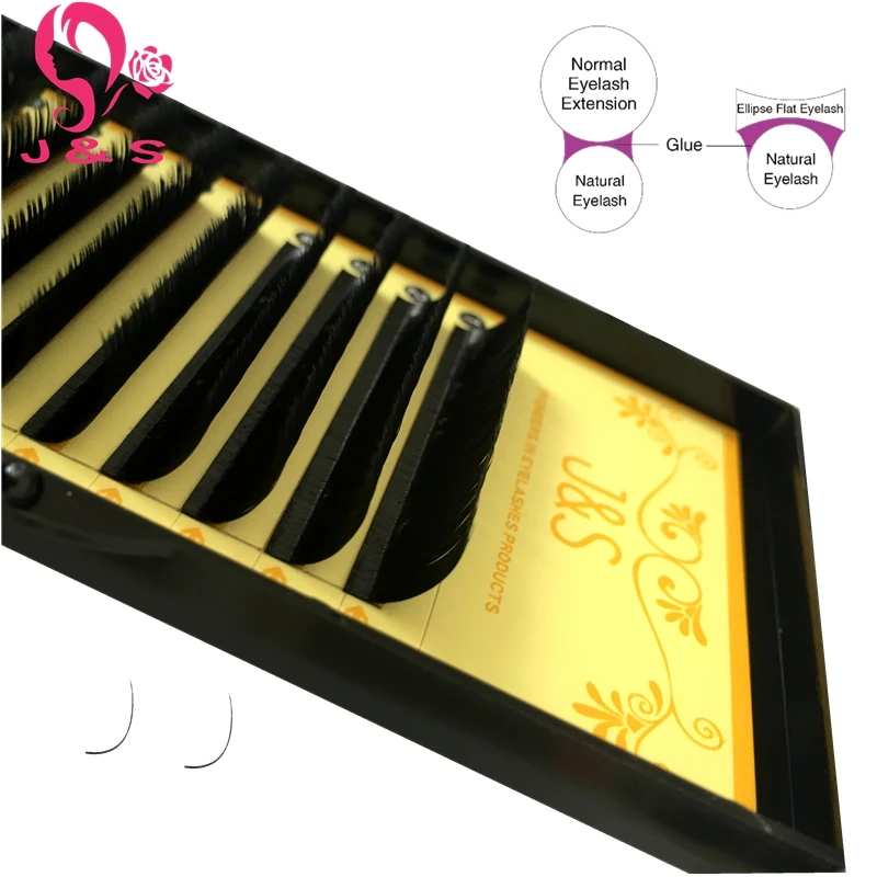 J & S LU L Ellipse flat groove eyelashes ,1:1 individual eyelashes. 5/trays lot wholesale price