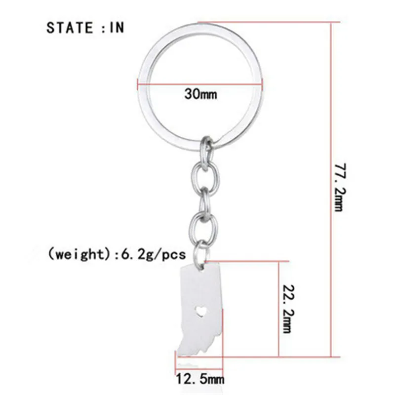 Europe and the United States hot sale stainless steel Indiana map keychain key chain men women jewelry | Украшения и аксессуары