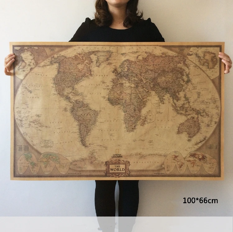 Фото Винтажная карта мира для украшения дома и путешествий детальный античный плакат
