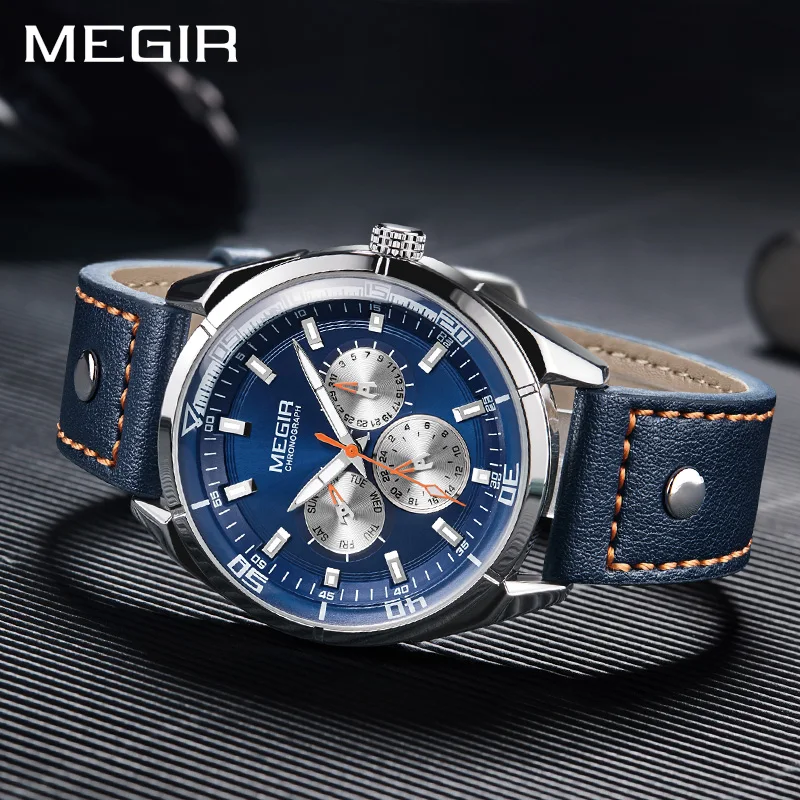 MEGIR Mens Fashion Leather Quartz Watches with Calendar Date Week 24-hour Luminous Wristwatch for Man Boys Blue 2072
MEGIR Mens Fashion Leather Quartz Watches with Calendar Date Week 24-hour Luminous Wristwatch for Man Boys Blue 2072