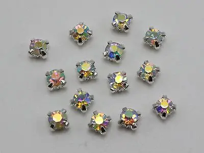 

250 Silver Colour with Clear AB Crystal Glass Rose Montees 4mm Sew on Rhinestones Beads