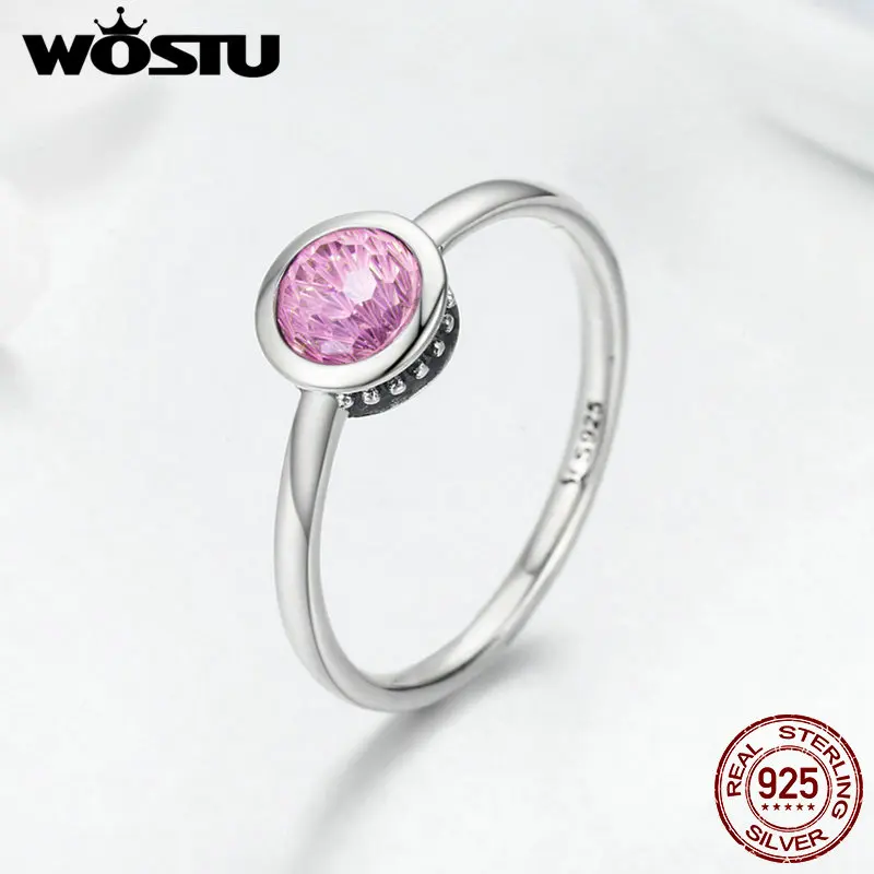 WOSTU романтический 925 пробы серебра женский розовый кристалл CZ круглый палец