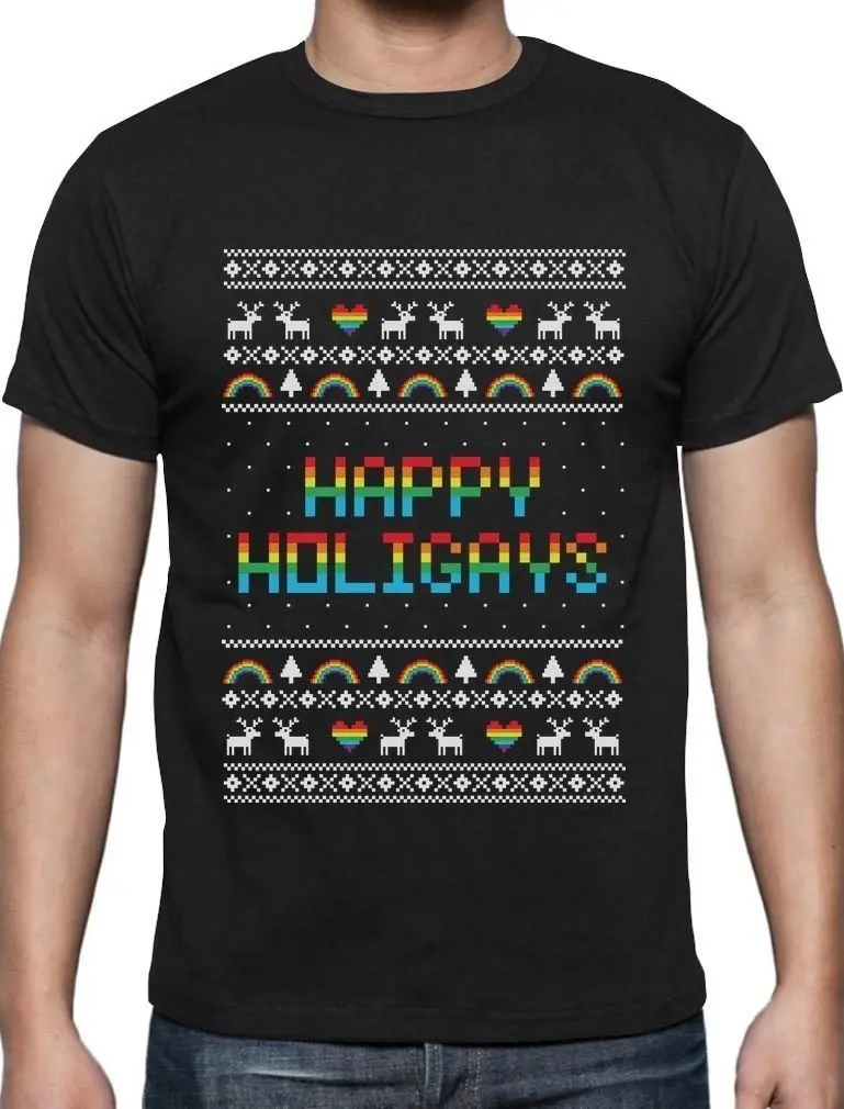Newest 2018 Men's Fashion Happy Holigays Rainbow Gay & Lesbian Ugly Christmas T-Shirt Pride Funny Cotton Tee
Newest 2018 Men's Fashion Happy Holigays Rainbow Gay & Lesbian Ugly Christmas T-Shirt Pride Funny Cotton Tee