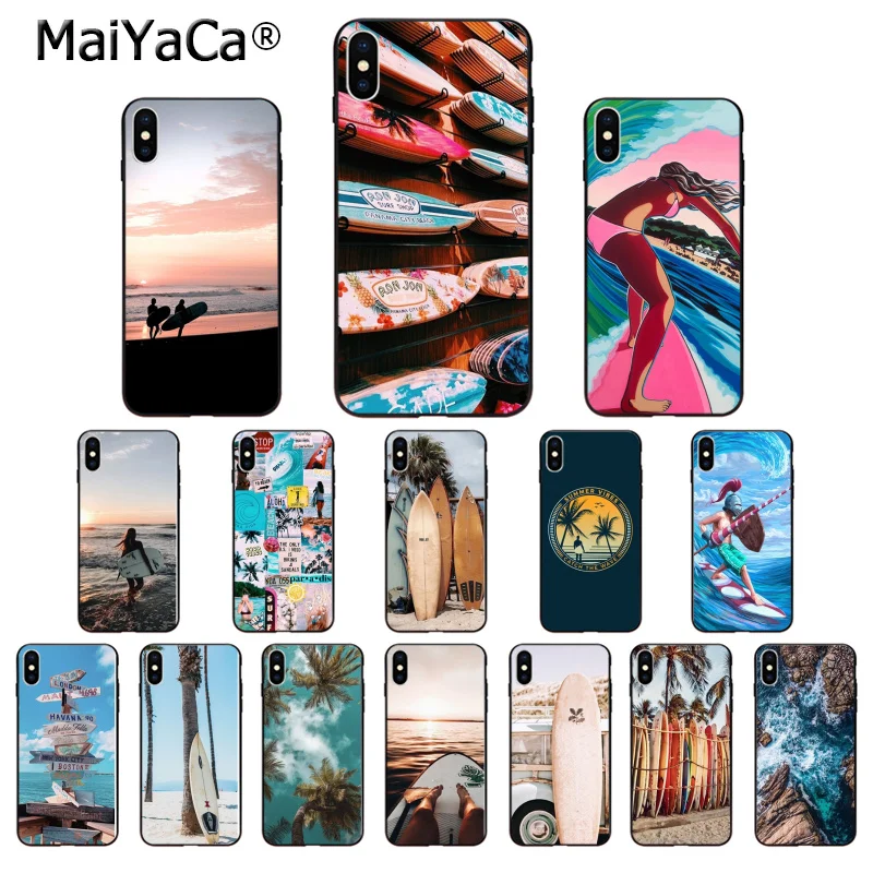MaiYaCa Летняя Пляжная доска для серфинга TPU мягкий черный чехол телефона iPhone 8 7 6 6S Plus