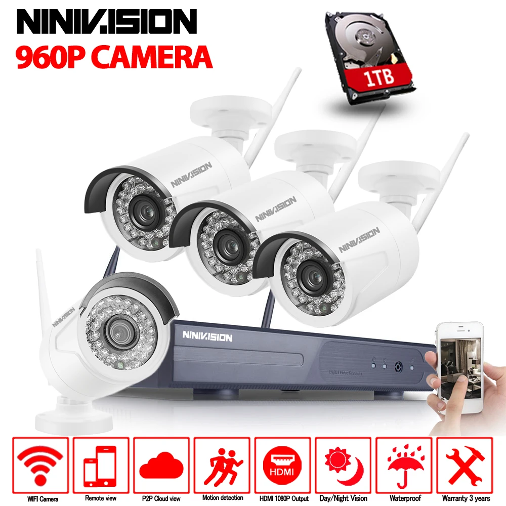 NINIVISION 1.3MP HD Wifi CCTV камера система Комплект 4CH Беспроводной NVR комплект 1080P