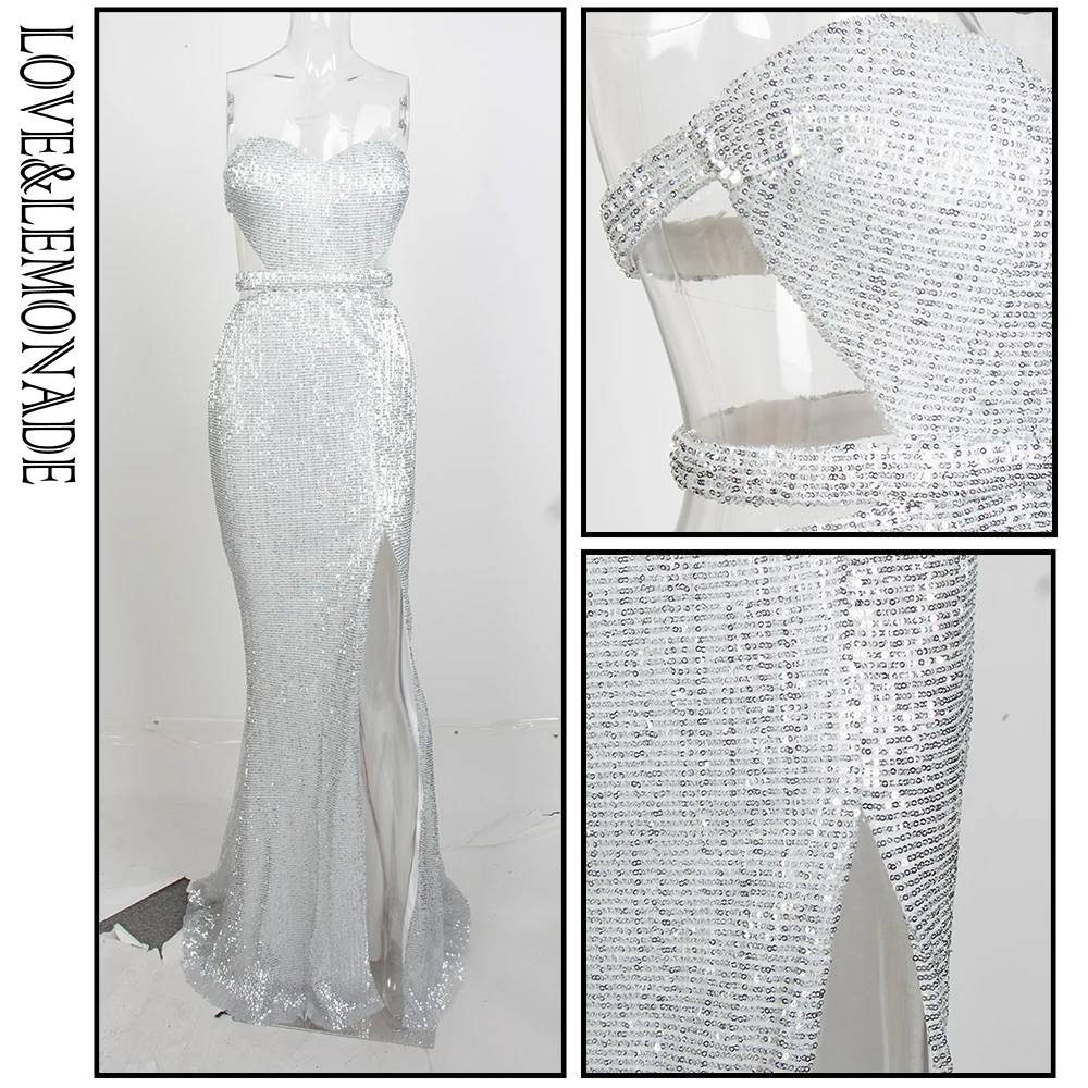 LOVE&LEMONADE Silver Bra Open Back Back Pleated Sequins Slim Dress Party Long Dress LM81335
LOVE&LEMONADE Silver Bra Open Back Back Pleated Sequins Slim Dress Party Long Dress LM81335