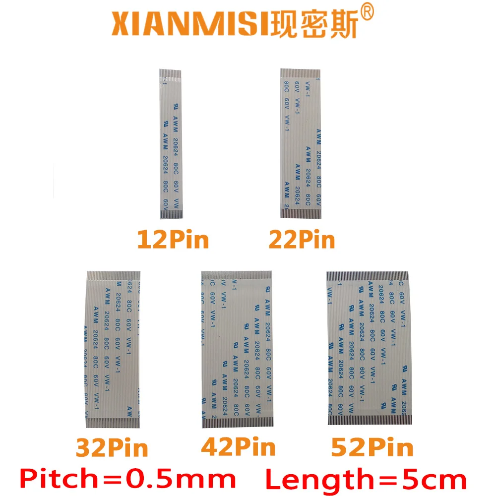 FFC/FPC Flat Flex Ribbon Cable 12Pin 22Pin 32Pin 42Pin 52Pin Same Side 0.5mm Pitch AWM VW-1 20798 80C 60V Length 5cm 5PCS
FFC/FPC Flat Flex Ribbon Cable 12Pin 22Pin 32Pin 42Pin 52Pin Same Side 0.5mm Pitch AWM VW-1 20798 80C 60V Length 5cm 5PCS