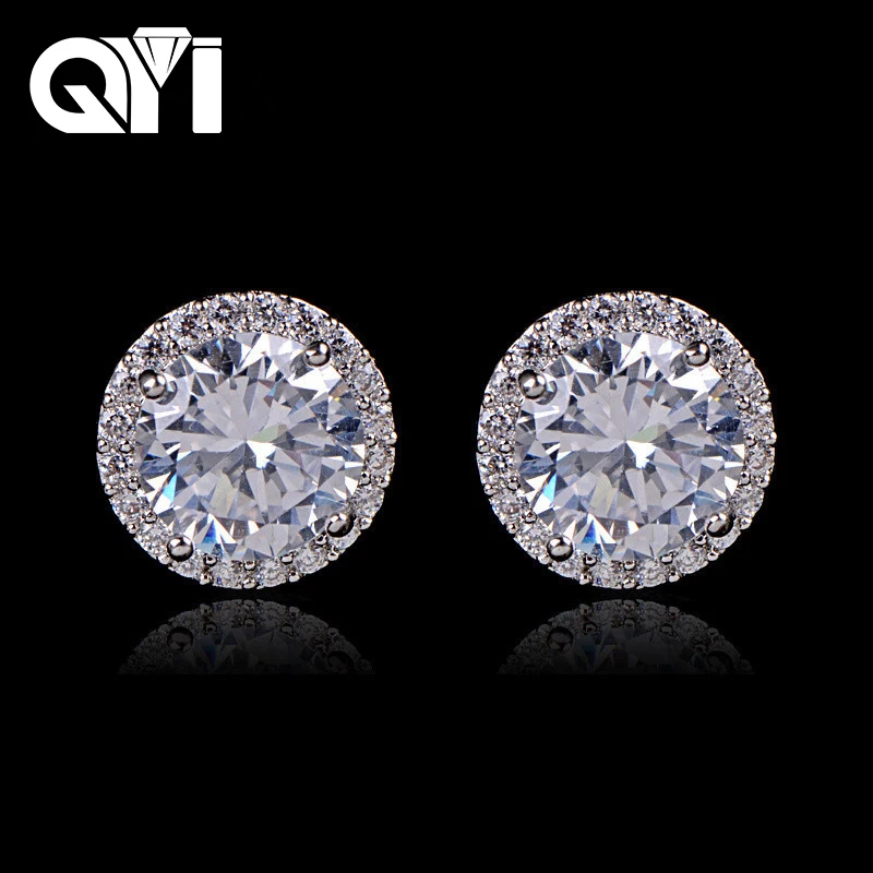 QYI 925 Sterling Silver 4 Prongs Round Cut 1 ct Sona Stud Earring Women Engagement Wedding Halo Earring For Women
QYI 925 Sterling Silver 4 Prongs Round Cut 1 ct Sona Stud Earring Women Engagement Wedding Halo Earring For Women